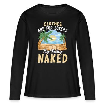 Dicton sur le nudisme - T-shirt manches longues Premium bio Femme - noir - Devant - Julia (174cm)