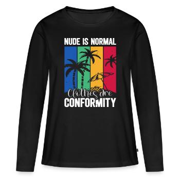 Dicton sur le nudisme - T-shirt manches longues Premium bio Femme - noir - Devant - Julia (174cm)