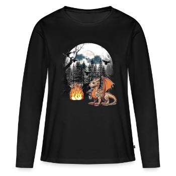 Dragon Dragon Fable Médiéval Conte de fées Mythe Forêt - T-shirt manches longues Premium bio Femme - noir - Devant - Julia (174cm)