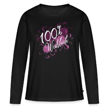 T-Shirt 100% weiblich, Blumen - Frauen Premium Bio Langarmshirt - Schwarz - Vorne - Julia (174cm)