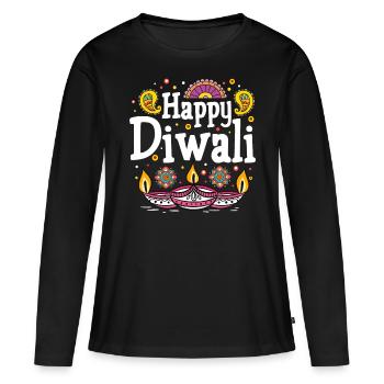 Joyeux Diwali - T-shirt manches longues Premium bio Femme - noir - Devant - Julia (174cm)