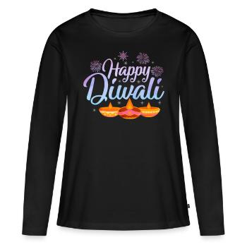 Joyeux Diwali - T-shirt manches longues Premium bio Femme - noir - Devant - Julia (174cm)
