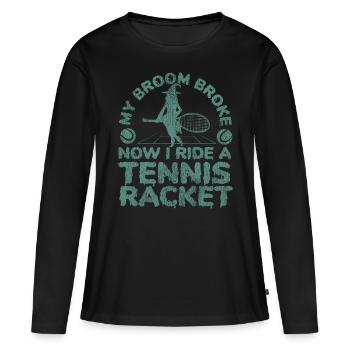 Funny Tennis Player Racket - Frauen Premium Bio Langarmshirt - Schwarz - Vorne - Julia (174cm)