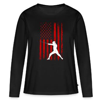 Fencing american flag Combat Fighting, Fencer - Frauen Premium Bio Langarmshirt - Schwarz - Vorne - Julia (174cm)