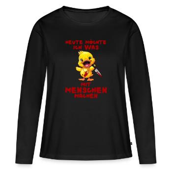 Faire avec les gens aujourd’hui - canard avec couteau - T-shirt manches longues Premium bio Femme - noir - Devant - Julia (174cm)