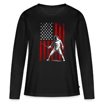 Fencing american flag Combat Fighting, Fencer - Frauen Premium Bio Langarmshirt - Schwarz - Vorne - Julia (174cm)