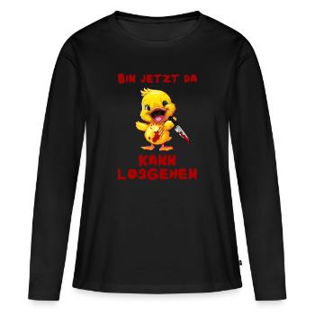 Je suis ici maintenant - canard avec couteau - T-shirt manches longues Premium bio Femme - noir - Devant - Julia (174cm)