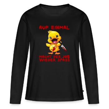 Job Again Fun - Canard avec couteau Halloween - T-shirt manches longues Premium bio Femme - noir - Devant - Julia (174cm)