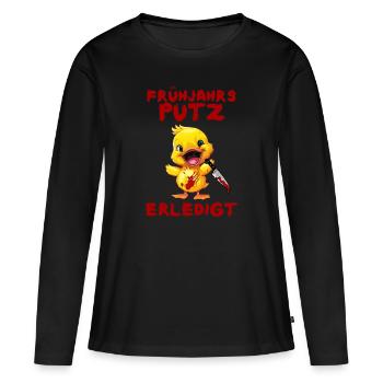 Nettoyage de printemps terminé - Canard au couteau Halloween - T-shirt manches longues Premium bio Femme - noir - Devant - Julia (174cm)