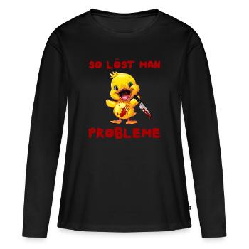 Comment résoudre les problèmes - canard avec couteau Halloween - T-shirt manches longues Premium bio Femme - noir - Devant - Julia (174cm)