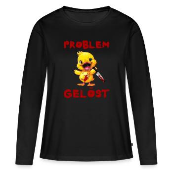 Problème résolu - Canard avec couteau Halloween - T-shirt manches longues Premium bio Femme - noir - Devant - Julia (174cm)