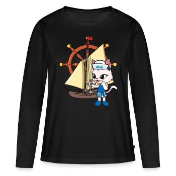 Cat Cats Voilier Navires Volant - T-shirt manches longues Premium bio Femme - noir - Devant - Julia (174cm)