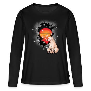 Schaf Schafe Sonnenuntergang Lamm Lämmer Kind - Frauen Premium Bio Langarmshirt - Schwarz - Vorne - Julia (174cm)