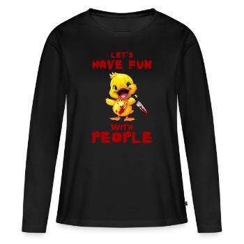Canard avec couteau - Look drôle effrayant d’Halloween - T-shirt manches longues Premium bio Femme - noir - Devant - Julia (174cm)