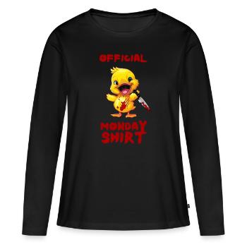 Canard au couteau - Chemise officielle du lundi drôle - T-shirt manches longues Premium bio Femme - noir - Devant - Julia (174cm)