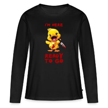 Canard avec couteau - I’m Ready Spooky Halloween - T-shirt manches longues Premium bio Femme - noir - Devant - Julia (174cm)
