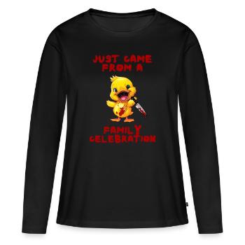 Canard avec couteau - Fête de famille derrière moi drôle - T-shirt manches longues Premium bio Femme - noir - Devant - Julia (174cm)