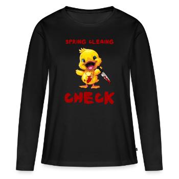 Canard avec couteau - Nettoyage de printemps fait drôle - T-shirt manches longues Premium bio Femme - noir - Devant - Julia (174cm)