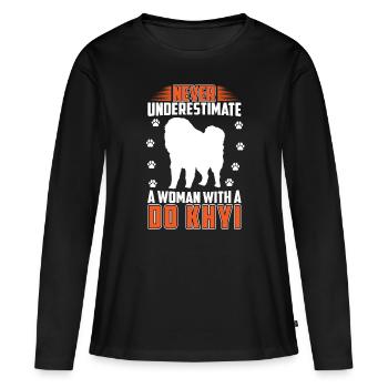 Femme avec Do, Khyi, Dogue tibétain, Dogue tibétain - T-shirt manches longues Premium bio Femme - noir - Devant - Julia (174cm)