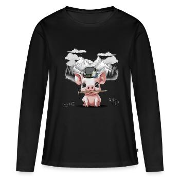 Piglet Mountains Mountaineers Mountaineers Mountains Nature - Women's Premium Organic Long Sleeve Shirt - black - Front - Julia (174cm)