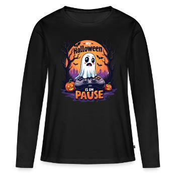 Funny Halloween Gaming Saying Ghost - Women's Premium Organic Long Sleeve Shirt - black - Front - Julia (174cm)
