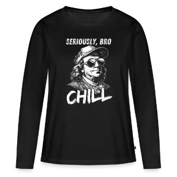 Sérieusement Bro Chill Benjamin Franklin Meme Figurine - T-shirt manches longues Premium bio Femme - noir - Devant - Julia (174cm)