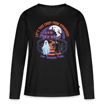 Bonbons d’inconnus - Amusement d’Halloween ! - T-shirt manches longues Premium bio Femme - noir - Devant - Julia (174cm)