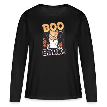 Chien d’Halloween Boo Bark ! - T-shirt manches longues Premium bio Femme - noir - Devant - Julia (174cm)
