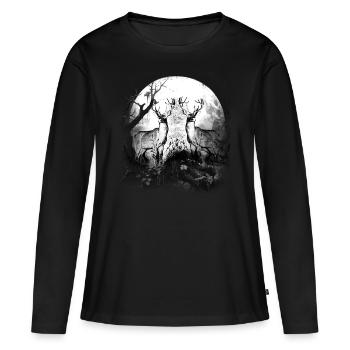 mystisch Wald Waldtiere Hirsche Hirsch Rehbock - Frauen Premium Bio Langarmshirt - Schwarz - Vorne - Julia (174cm)