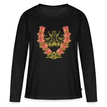Hirsch Geweih Rotwild Rosen Hirsch Hirsche Rehbock - Frauen Premium Bio Langarmshirt - Schwarz - Vorne - Julia (174cm)