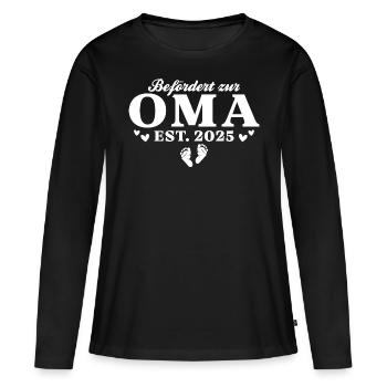 Schwangerschaftsverkündung Werdende Oma 2025 - Frauen Premium Bio Langarmshirt - Schwarz - Vorne - Julia (174cm)