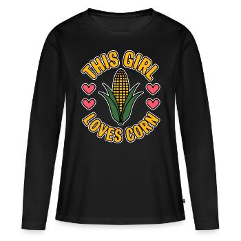 Maïs en épi disant maïs drôle maïs en épi cadeau - T-shirt manches longues Premium bio Femme - noir - Devant - Julia (174cm)