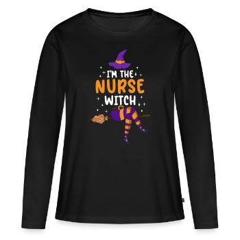 Je suis l’infirmière sorcière - T-shirt manches longues Premium bio Femme - noir - Devant - Julia (174cm)