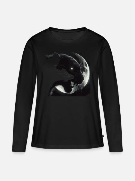 Schwarzer Panther Kopf im Mondlicht - Frauen Premium Bio Langarmshirt - Schwarz
