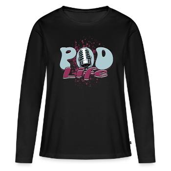 Podcast Podcaster Podcasting - T-shirt manches longues Premium bio Femme - noir - Devant - Julia (174cm)