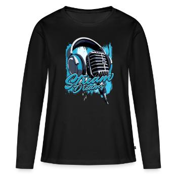 Podcast Podcaster Podcasting - T-shirt manches longues Premium bio Femme - noir - Devant - Julia (174cm)