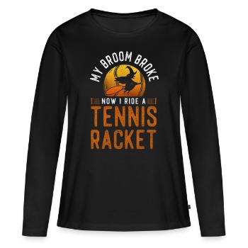 Funny Tennis Player Racket - Frauen Premium Bio Langarmshirt - Schwarz - Vorne - Julia (174cm)