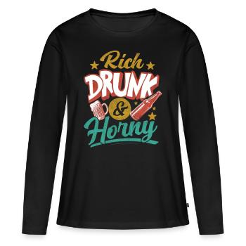 Riche, ivre et excité - T-shirt manches longues Premium bio Femme - noir - Devant - Julia (174cm)