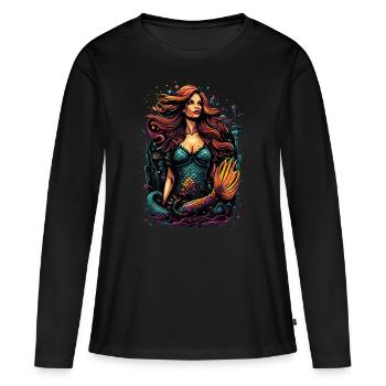 La sirène colorée - une métropole pleine d’imagination - T-shirt manches longues Premium bio Femme - noir - Devant - Julia (174cm)