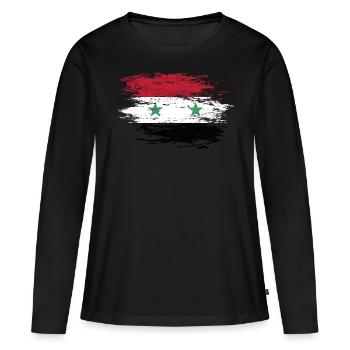 Drapeau de la Syrie utilisé - T-shirt manches longues Premium bio Femme - noir - Devant - Julia (174cm)