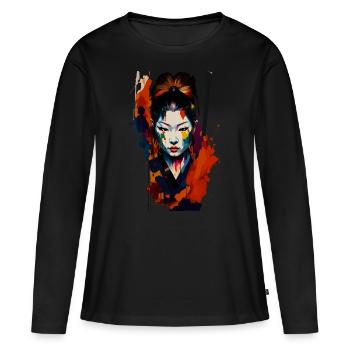 Guerrier samouraï – Splash Art flashy - T-shirt manches longues Premium bio Femme - noir - Devant - Julia (174cm)