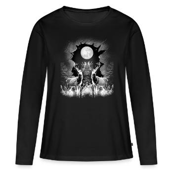 Hirsch Hirsche Waldtiere mystisch Rehbock Rehkitz - Frauen Premium Bio Langarmshirt - Schwarz - Vorne - Julia (174cm)