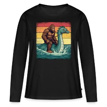 Bigfoot Reitet Loch Ness Monster Nessie - Frauen Premium Bio Langarmshirt - Schwarz - Vorne - Julia (174cm)