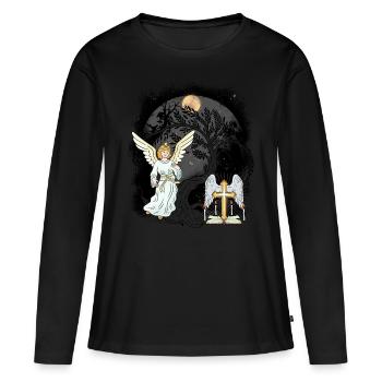 Ange Mystique Croix Croix Crucifix Spirituel - T-shirt manches longues Premium bio Femme - noir - Devant - Julia (174cm)