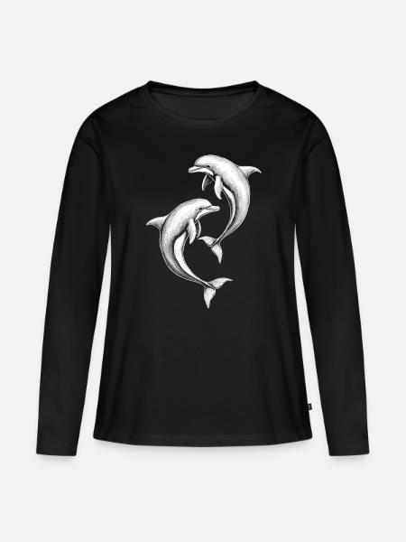 Delfin, Süße Delfine - Frauen Premium Bio Langarmshirt - Schwarz