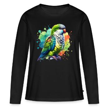 Cadeau Perruche moine - T-shirt manches longues Premium bio Femme - noir - Devant - Julia (174cm)