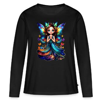 Charmante Fée Papillon - T-shirt manches longues Premium bio Femme - noir - Devant - Julia (174cm)