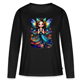 Charmante fée papillon - T-shirt manches longues Premium bio Femme - noir - Devant - Julia (174cm)