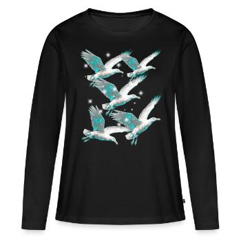 Maritim Möwe Möwen Seevögel - Frauen Premium Bio Langarmshirt - Schwarz - Vorne - Julia (174cm)