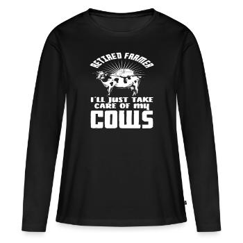 Un agriculteur retraité s’occupera de mes vaches - T-shirt manches longues Premium bio Femme - noir - Devant - Julia (174cm)